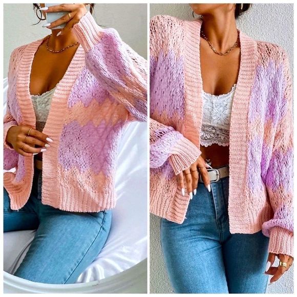 NWT! TWO TONE DROP SHOULDER OPEN FRONT CARDIGAN! - Picture 11 of 15